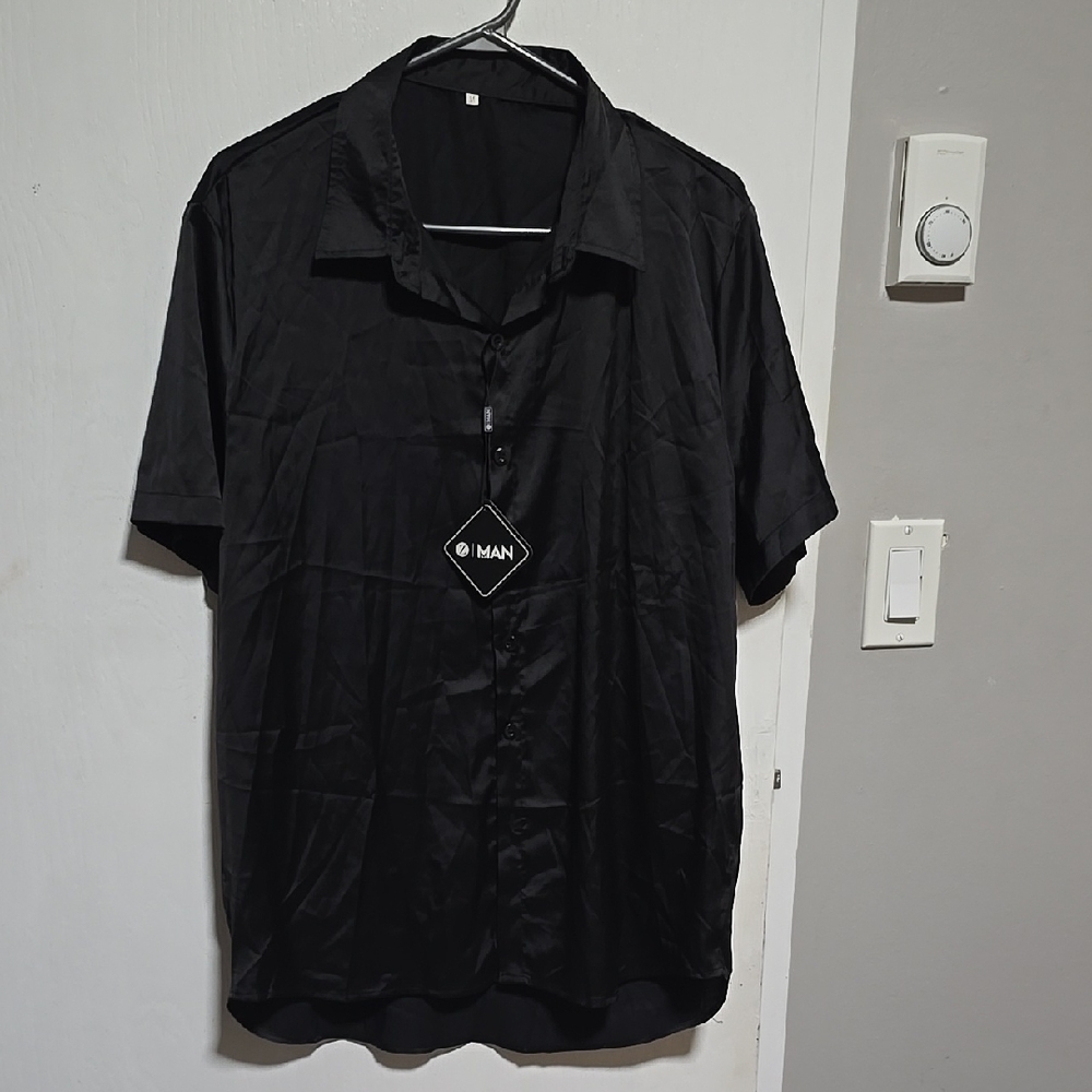 Black Men's Oversize Shirt Satin Size M